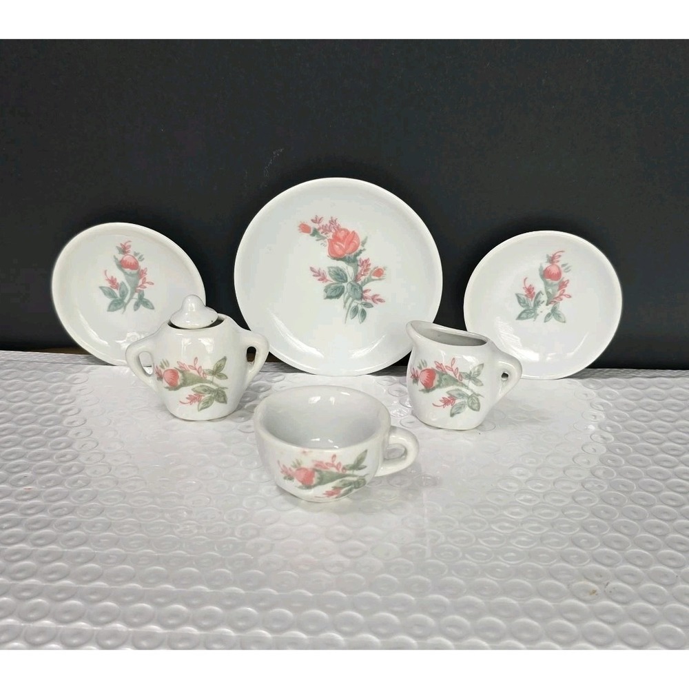 Children's Mini Porcelain Tea Set Roses Dollhouse Floral 7-pc Partial Set‎ VTG